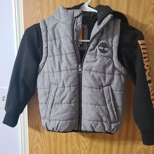 Timberland Kids Quilted Gray and Black Hoodie Jacket